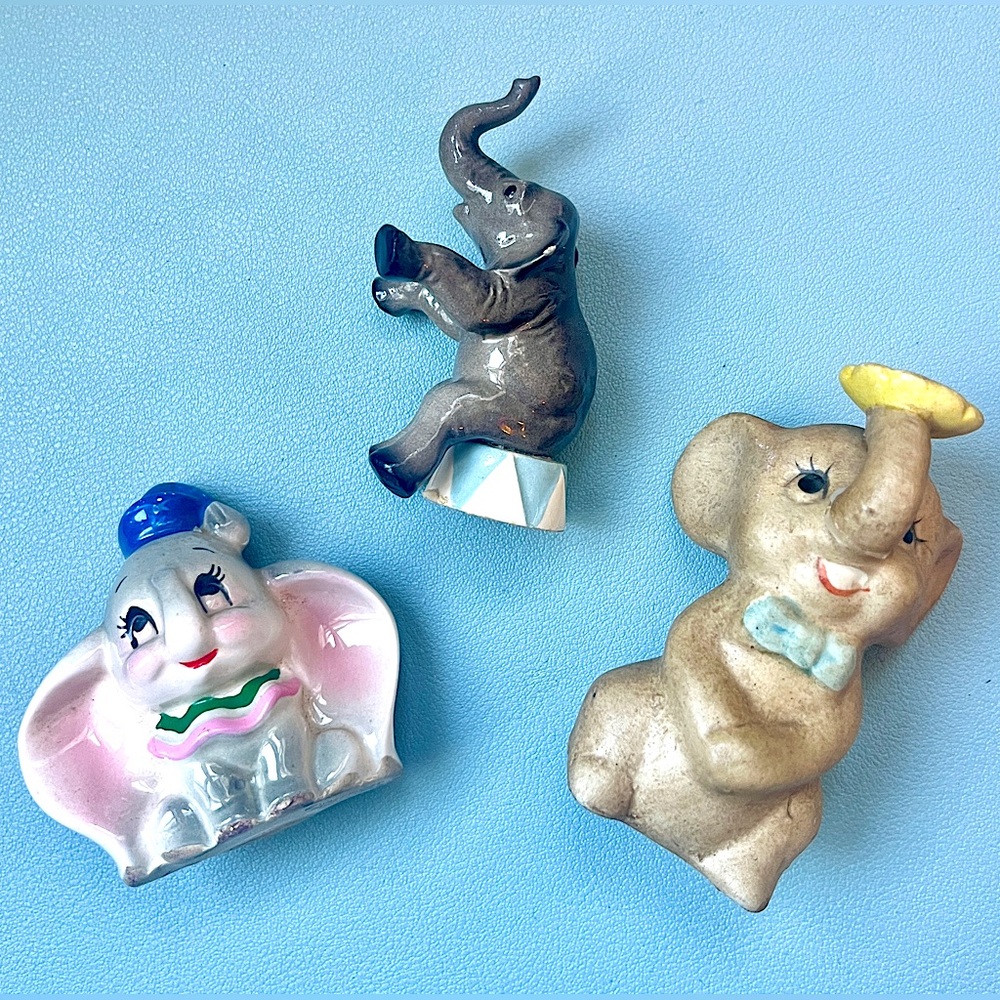 Trio of Vintage Elephants Porcelain Ceramic Figurines Disney Dumbo Circus Daisy